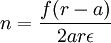 n=\frac{f(r-a)}{2ar{\epsilon}}