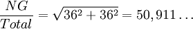 \frac{NG}{Total} = \sqrt{36ˆ2 + 36ˆ2} = 50,911\ldots